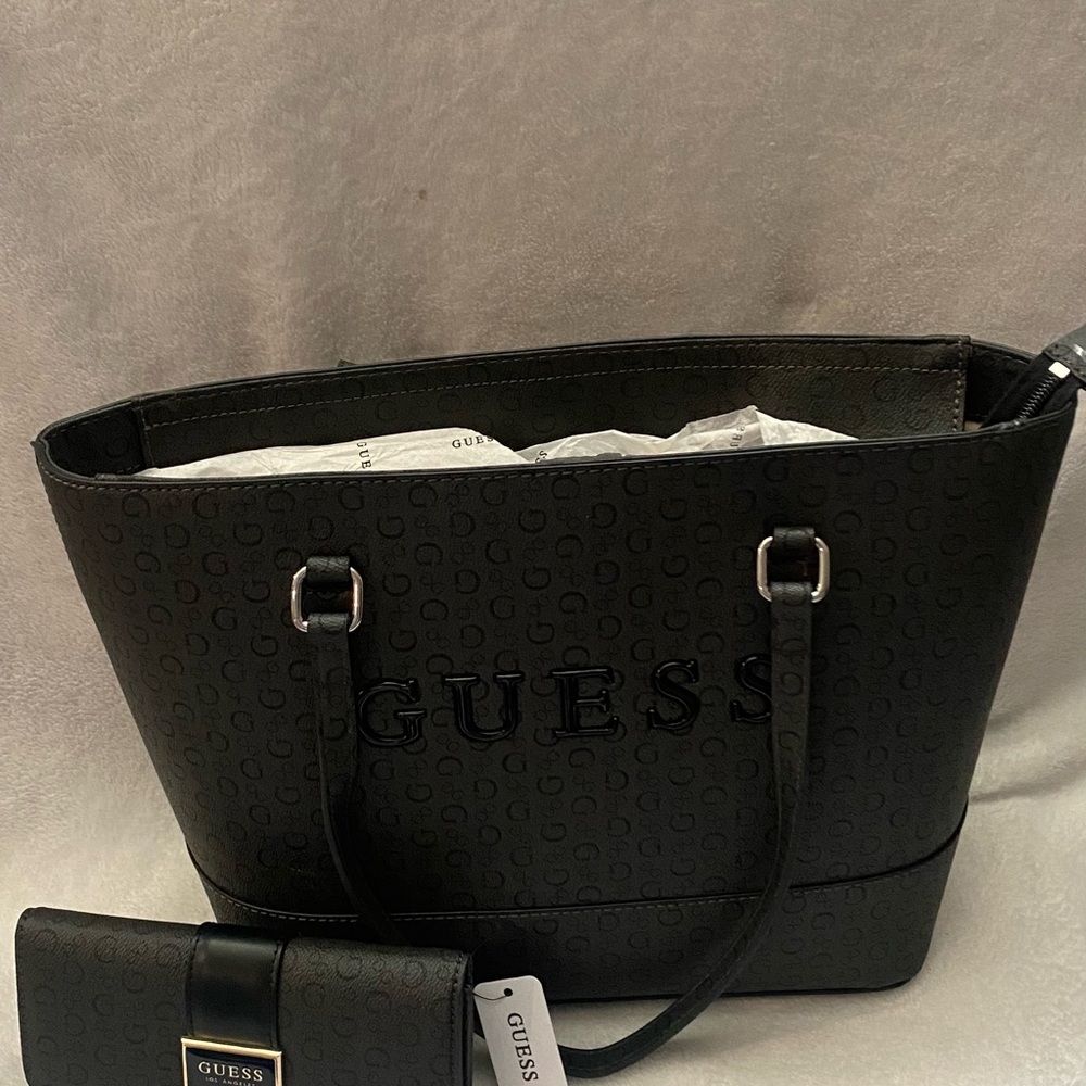 GUESS Embossed Black Tote Bag